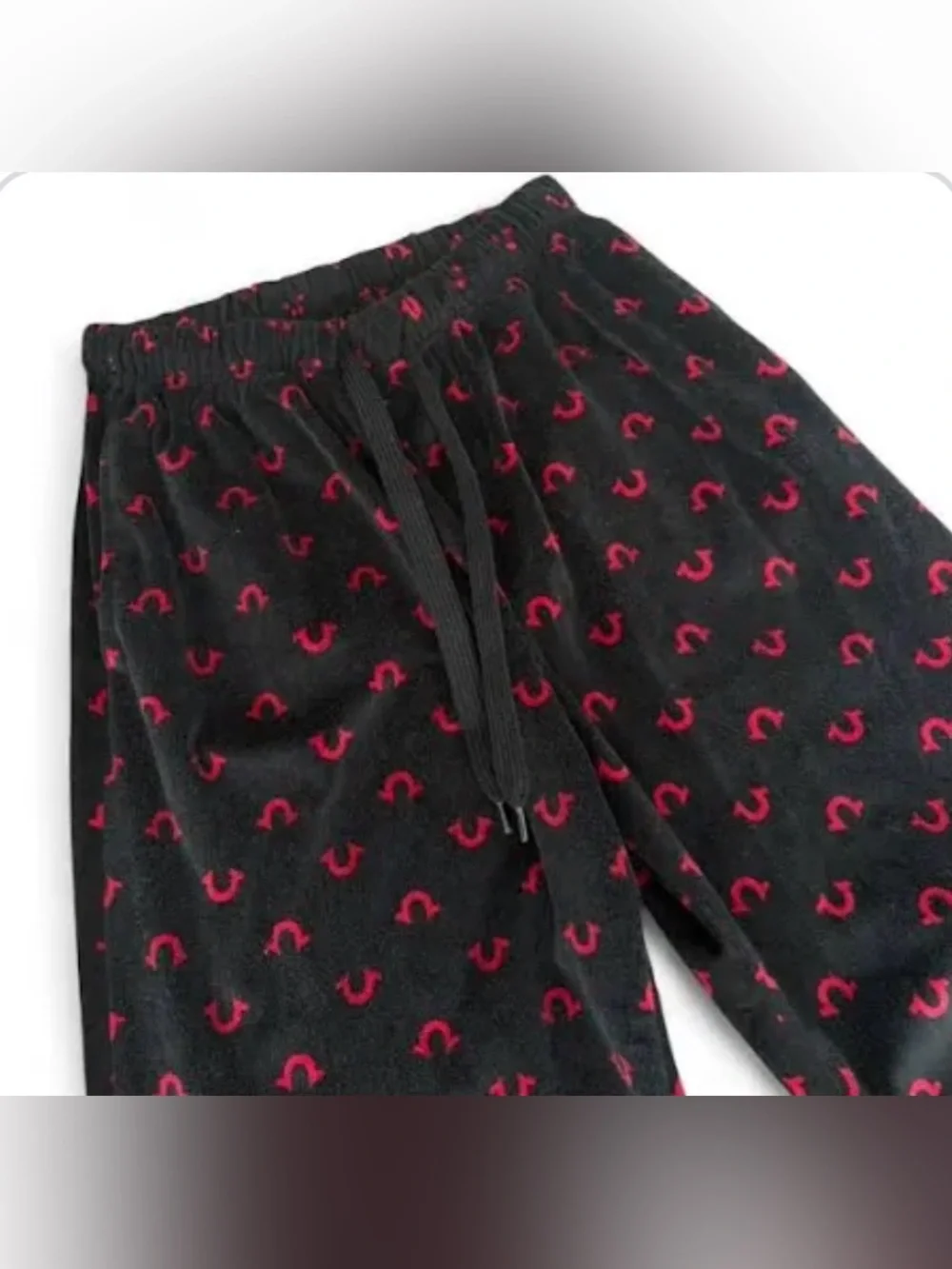 True Religion Black Fleece Lounge Pants with Red Horseshoe Print